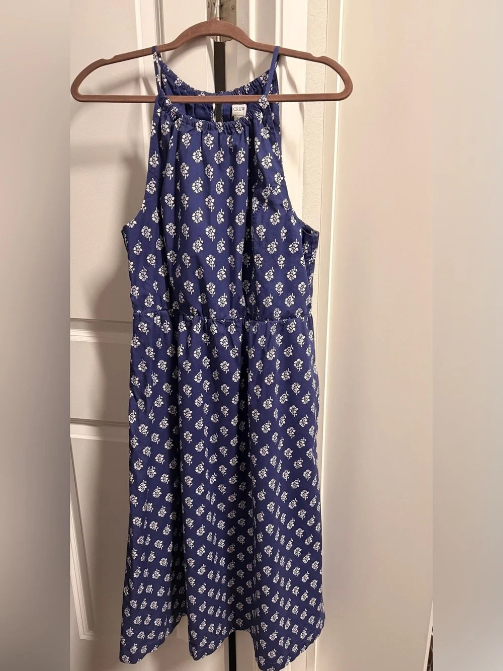 J. Crew purple blue Halter Summer Dress with White Floral Print